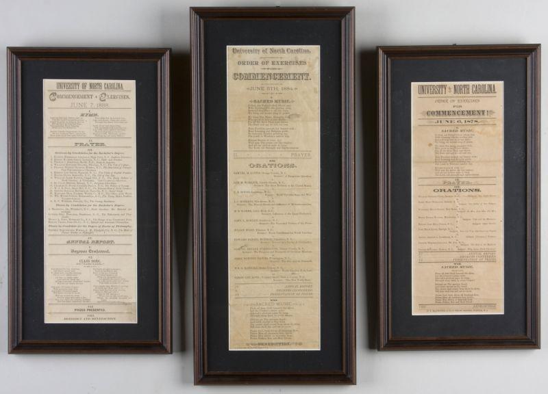 Appraisal: Three Early UNC Commencement Programs and Book as follows Framed