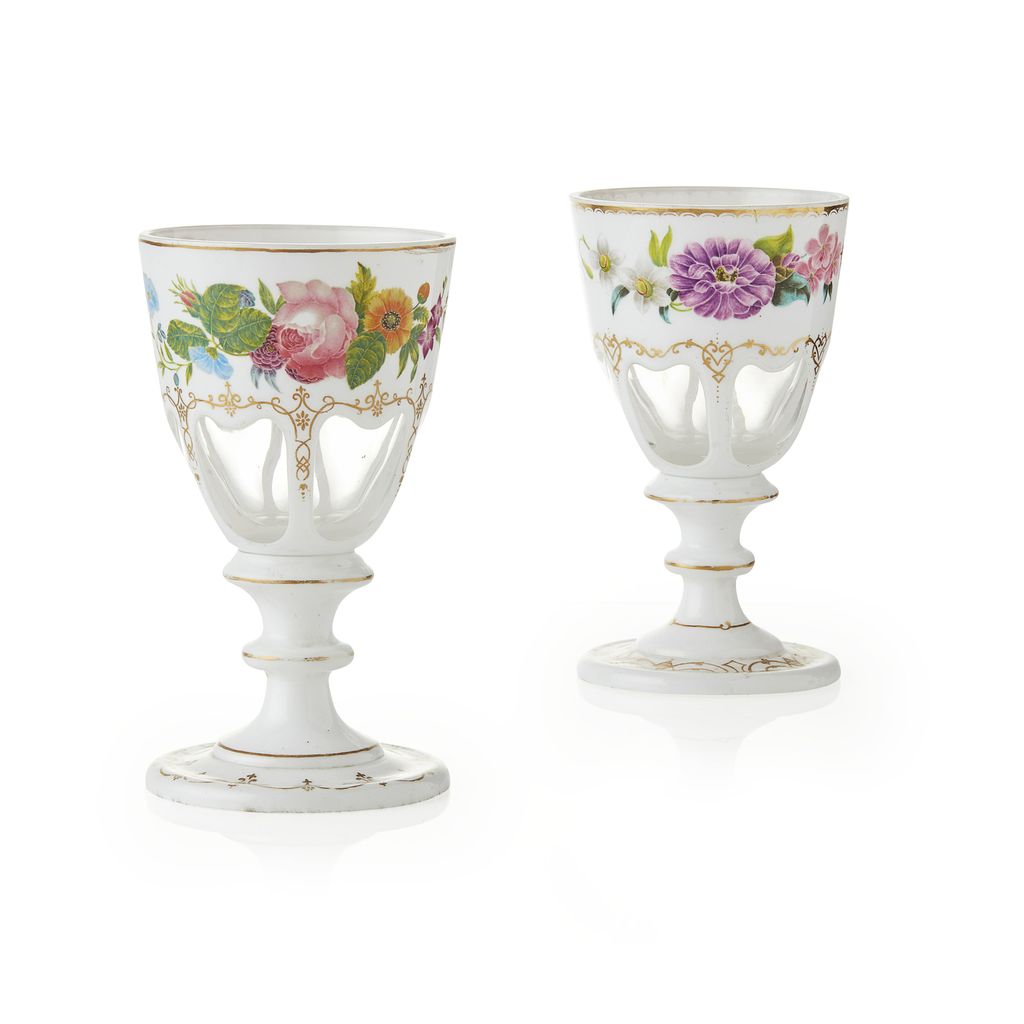 Appraisal: PAIR OF BOHEMIAN WHITE TO CLEAR CUT GOBLETS TH CENTURY