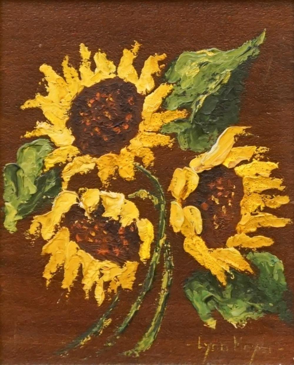 Appraisal: th Century School Sunflowers Oil on Board Signed l r