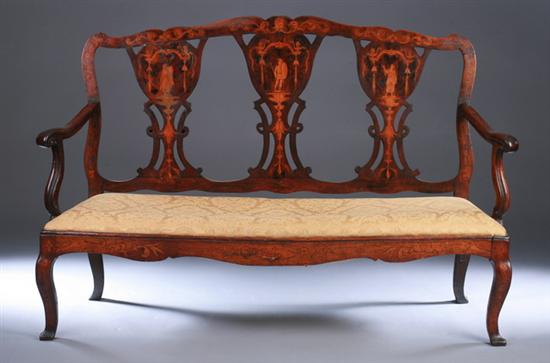 Appraisal: CONTINENTAL MARQUETRY-INLAID MIXED-WOOD SETTEE Late th early th century Serpentine