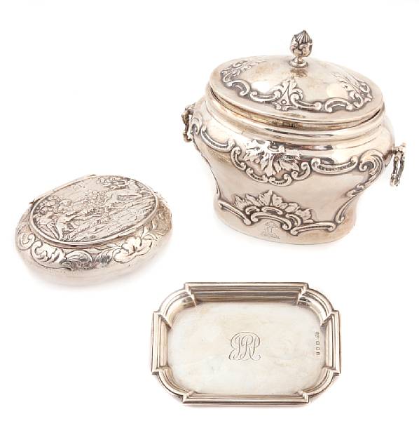 Appraisal: A group of English silver items Comprising Britannia standard porringer