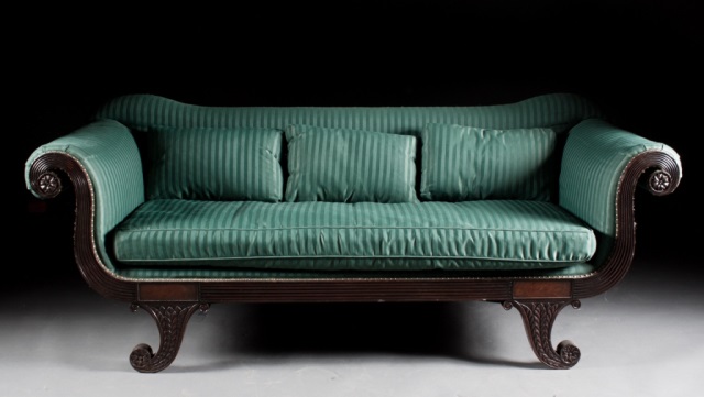 Appraisal: Regency style mahogany upholstered sofa late th early th century