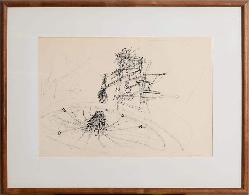 Appraisal: ROBERTO MATTA - DRAWING Charcoal on paper mounted on heavy