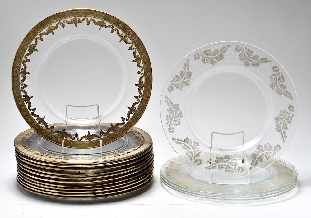 Appraisal: Glass Silver Overlay Chargers Place Plates Group of sixteen glass