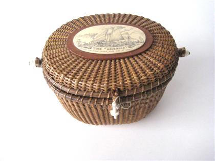 Appraisal: Nantucket friendship basket purse signed farnum th century Oval shape