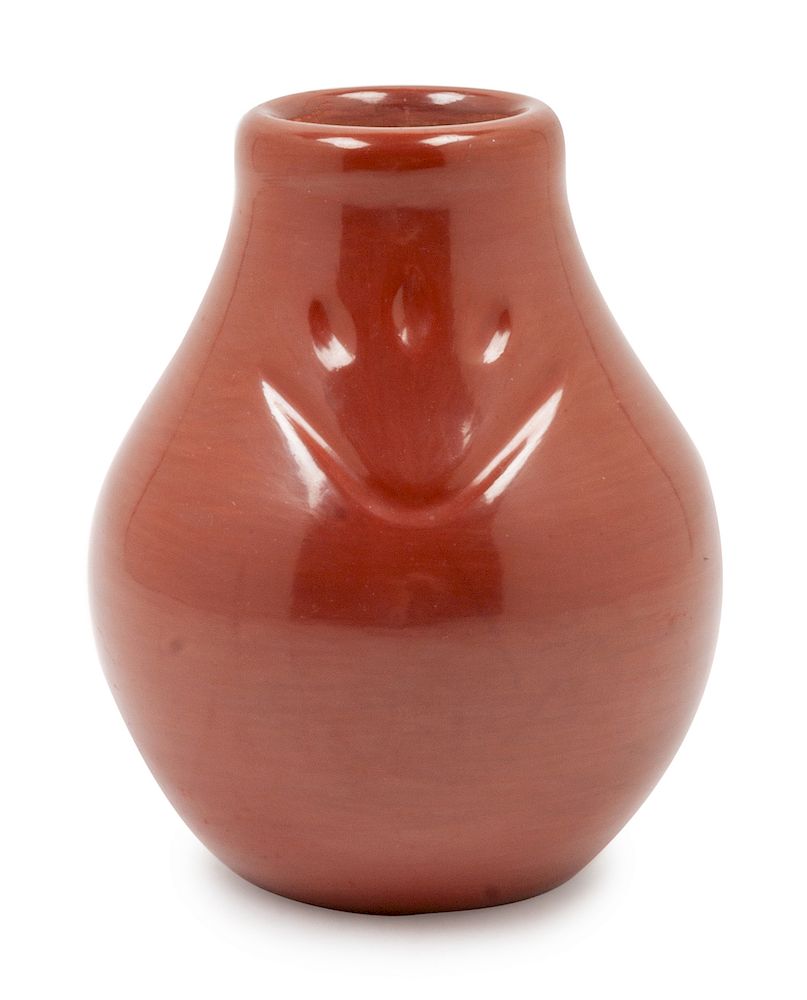 Appraisal: Nathan Youngblood Santa Clara b Redware Vase with Bear Paw