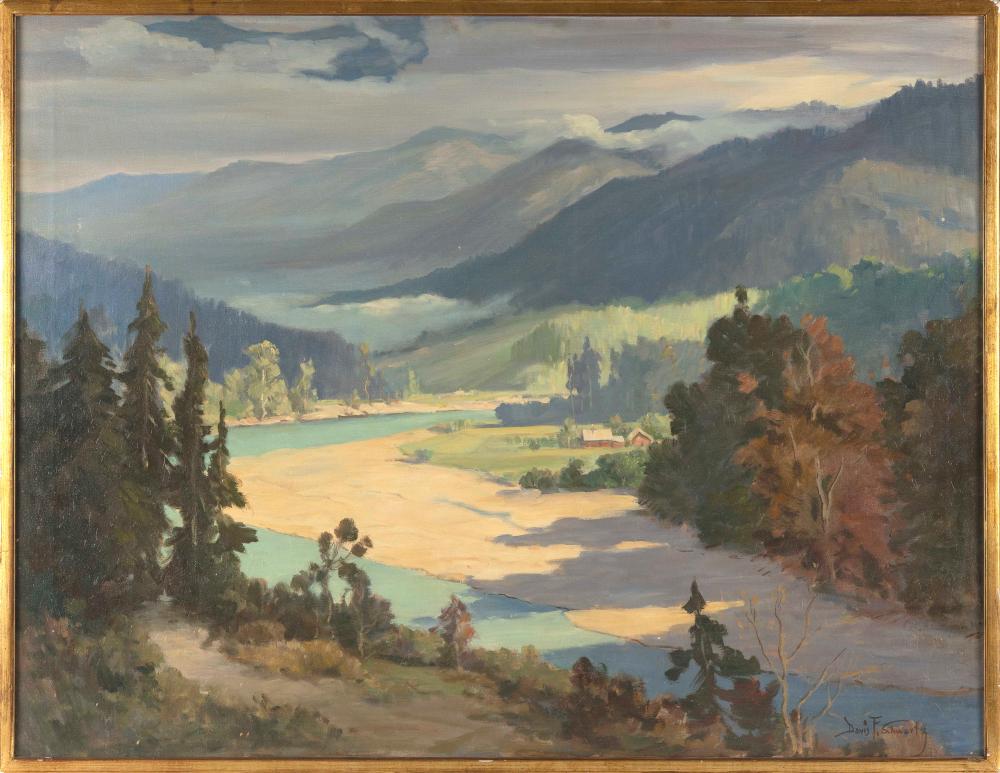 Appraisal: DAVIS FRANCIS SCHWARTZ CALIFORNIA - PANORAMIC LANDSCAPE POSSIBLY CALIFORNIA OIL