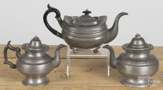 Appraisal: Three American pewter teapots th c tallest - ''