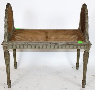 Appraisal: French Louis XVI painted bench with cane French Louis XVI