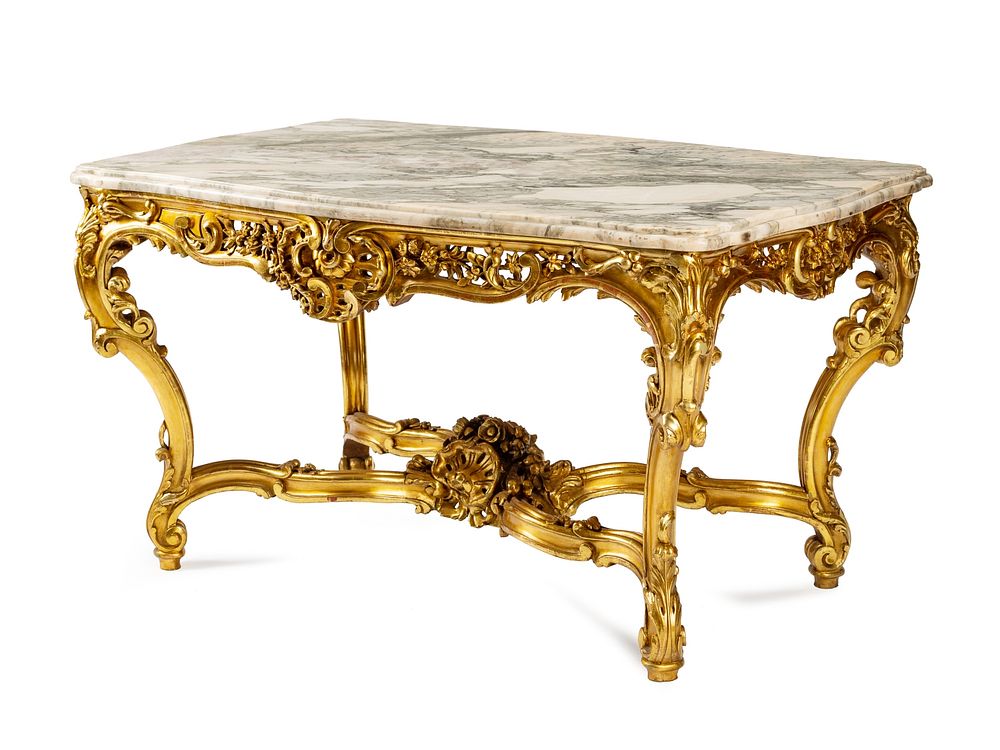 Appraisal: A Louis XV Style Giltwood Marble-Top Table A Louis XV