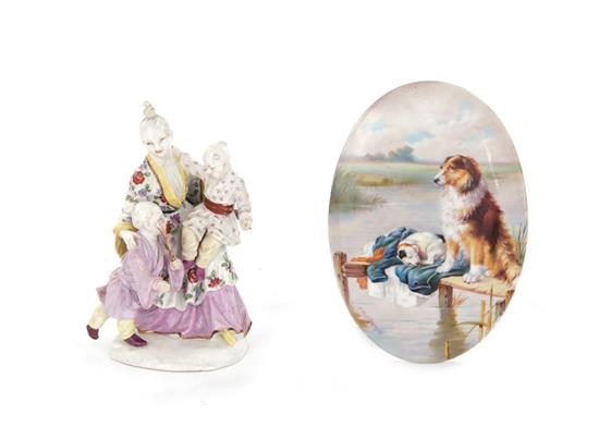 Appraisal: Meissen porcelain figurine and Paragon plaquette th century chinoiserie figures