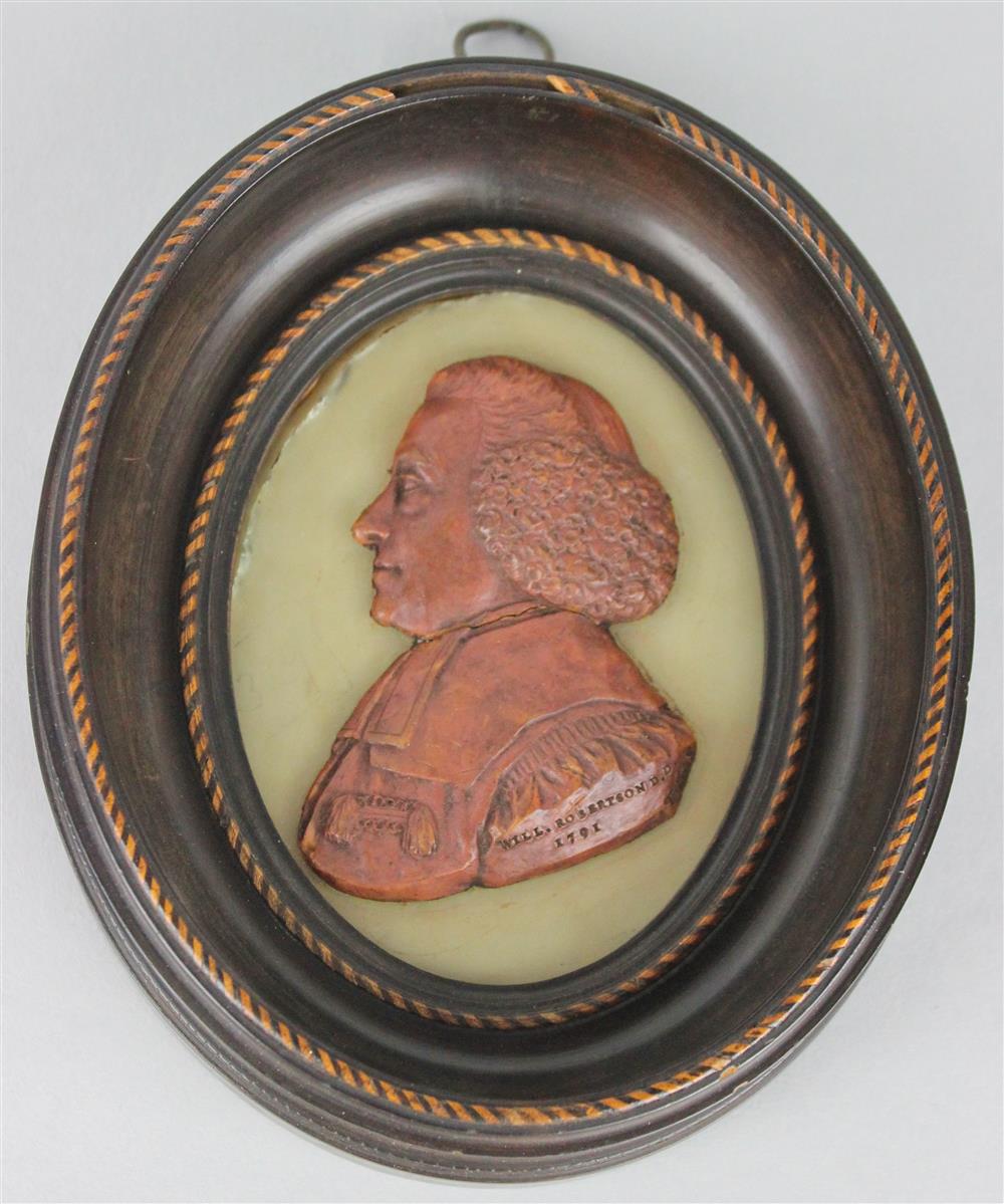 Appraisal: JAMES TASSIE CAST VERMILLION GLASS AND SULPHUR COMPOSITION PORTRAIT MEDALLION