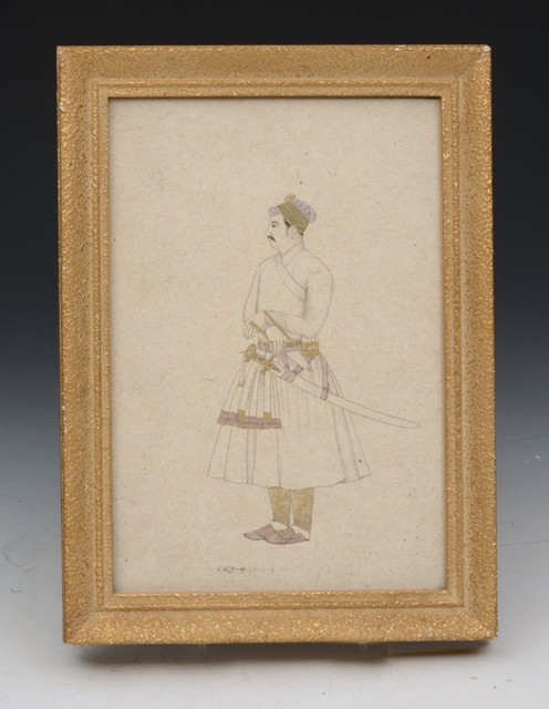 Appraisal: AN INDIAN PEN AND INK STUDY of a nobleman with