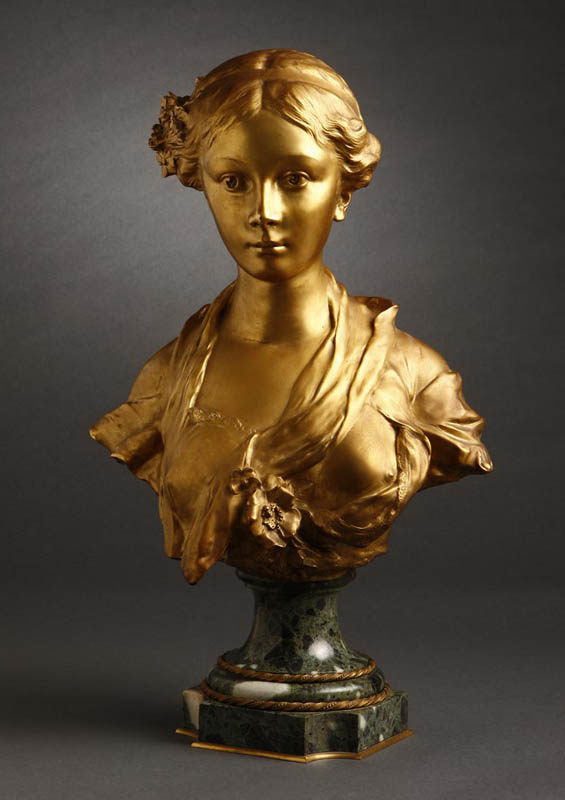 Appraisal: After Julien Monier gilt bronze bust beauty After Julien Monier