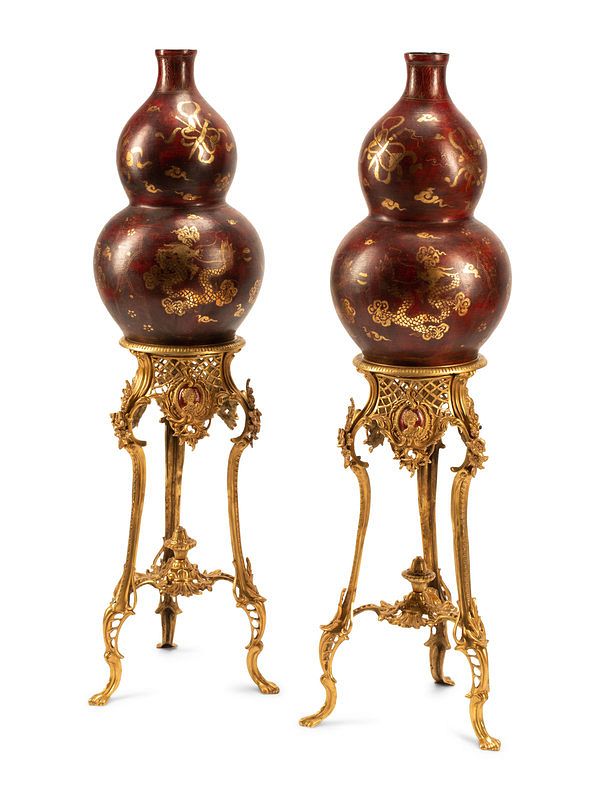 Appraisal: A Pair of Chinese Export Gold and Red Lacquer Vases