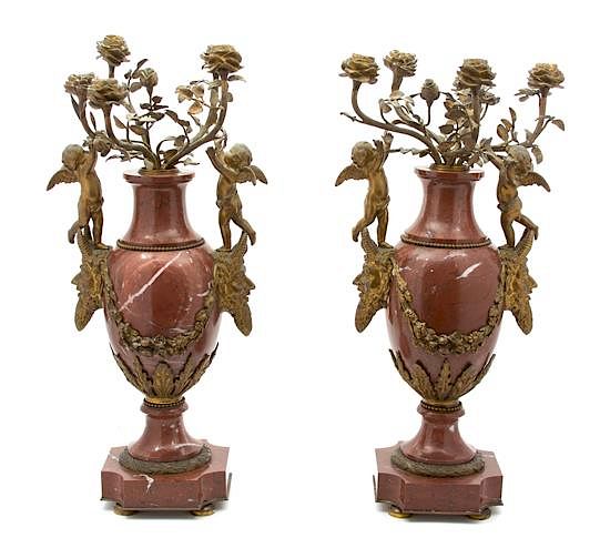 Appraisal: A Pair of Louis XVI Stlye Rouge Marble and Gilt