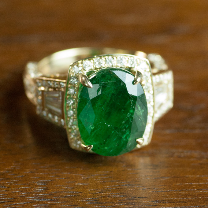 Appraisal: EMERALD DIAMOND AND FOURTEEN KARAT GOLD RING with AGI appraisal