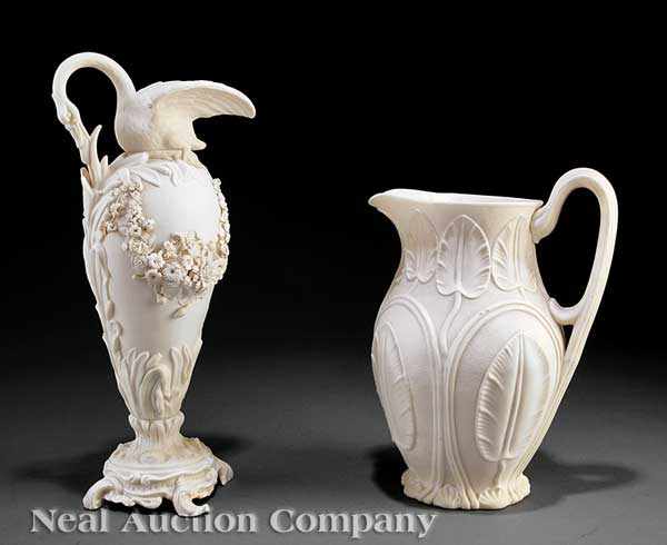 Appraisal: Two Antique Parian Vessels th c including a ewer with