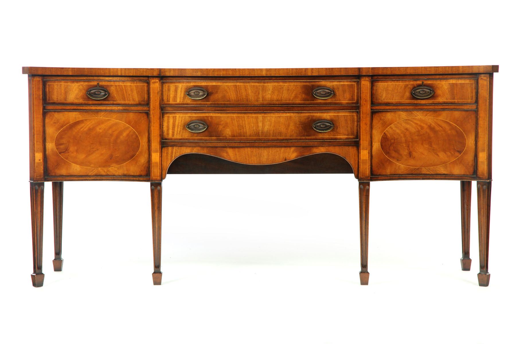 Appraisal: REGENCY-STYLE SIDEBOARD American th century mahogany figured veneer Inlaid and