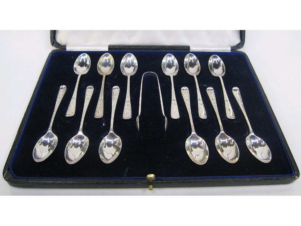 Appraisal: Cased set of silver spoons with tongs London