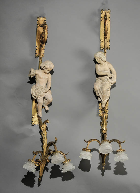 Appraisal: Pair of Louis XV Style Ormolu and Terracotta Figural Three-Light