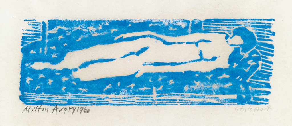 Appraisal: MILTON AVERY Nude Color woodcut printed in bright blue on