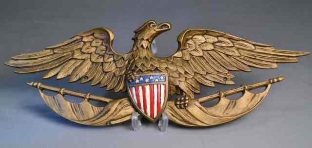 Appraisal: CAST ALUMINUM AMERICAN EAGLEGold painted American eagle with red white