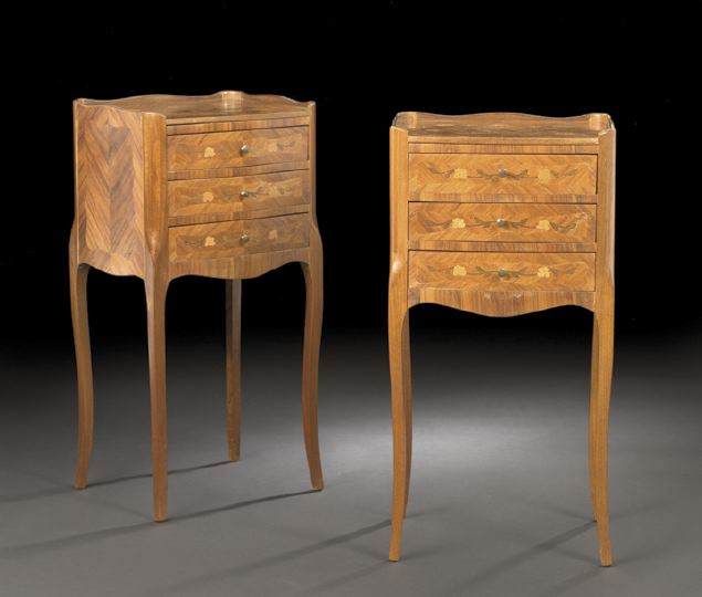 Appraisal: Pair of Louis XV-Style Kingwood Bedside Commodes each with a