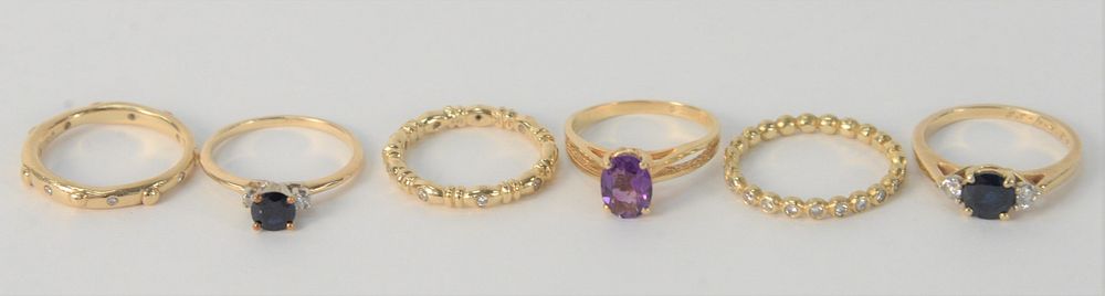 Appraisal: Six Various Karat Gold Rings three mounted with stones total