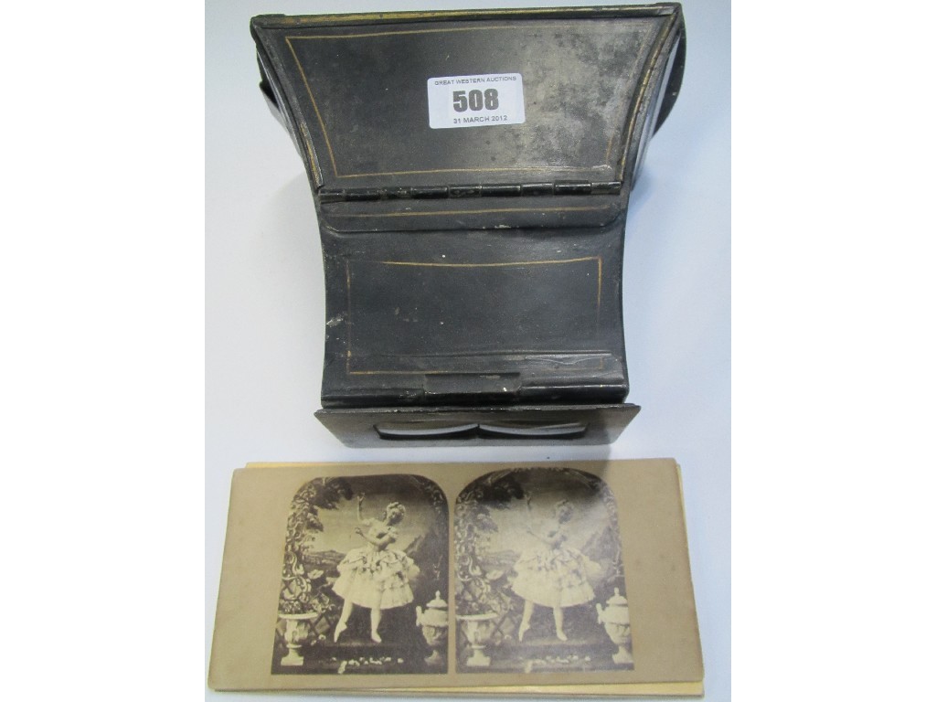 Appraisal: Victorian tinplate stereoscope with a box of slides