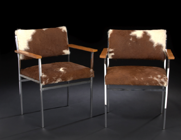 Appraisal: Pair of Mid-Century Modern Tubular Steel Armchairs mid- th century