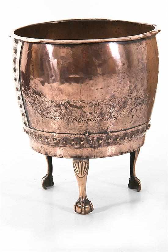 Appraisal: Chippendale style brass wine cooler th century ovoid barrel-shaped cellarette