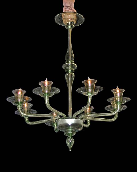 Appraisal: A Murano green glass eight light chandelier circa The circular