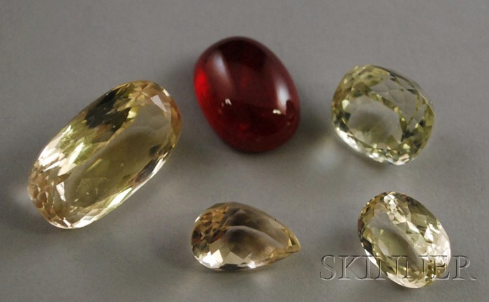 Appraisal: Five Loose Unmounted Gemstones four yellow faceted stones and a