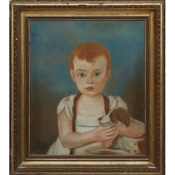 Appraisal: American School Portrait of a Child with Dog th c