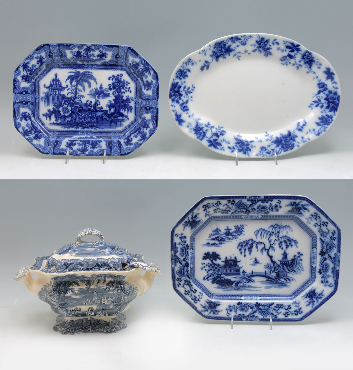 Appraisal: PC BLUE AND WHITE TUREEN SERVING PLATTERS Comprising - Mason's