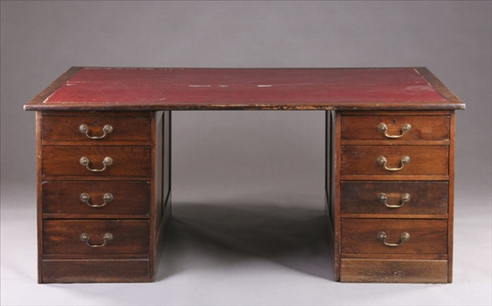 Appraisal: ENGLISH OAK PARTNER'S DESK WITH RED LEATHER PANEL TOP late