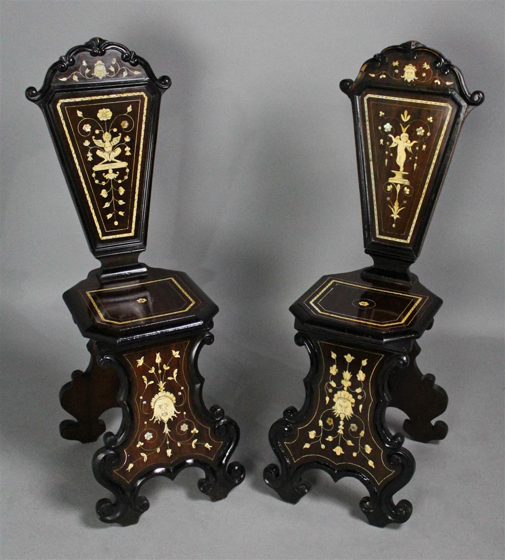 Appraisal: PAIR OF ITALIAN BAROQUE STYLE INLAID PARCEL EBONIZED WALNUT SCABELLO