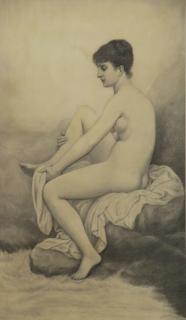 Appraisal: BOUGUEREAU William Attributed Pencil on Paper After the Bath Signed