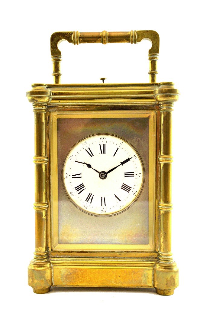 Appraisal: A brass cased carriage clock late th century with push