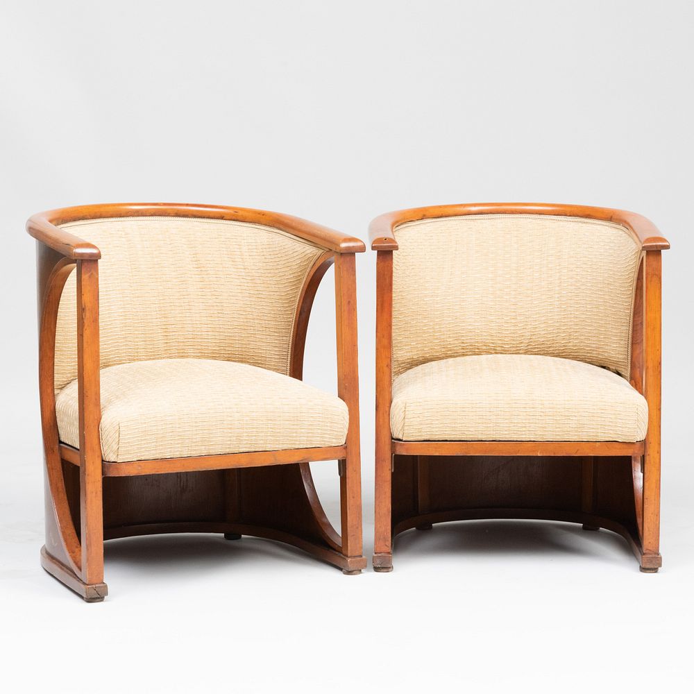 Appraisal: Pair of Josef Hoffmann Beech and Plywood Barrel Armchairs x