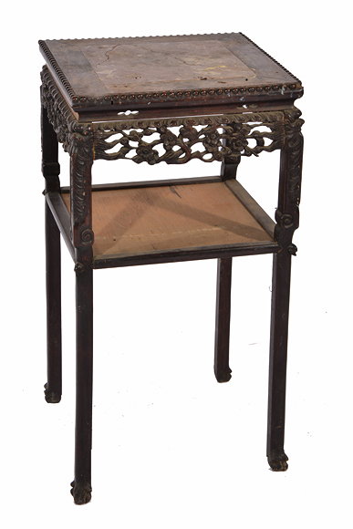 Appraisal: A TH CENTURY CHINESE HARDWOOD URN STAND with marble inset