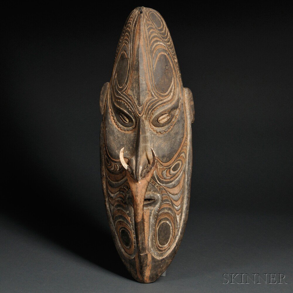 Appraisal: Sepik River Carved Wood Ancestral Mask red and white pigments