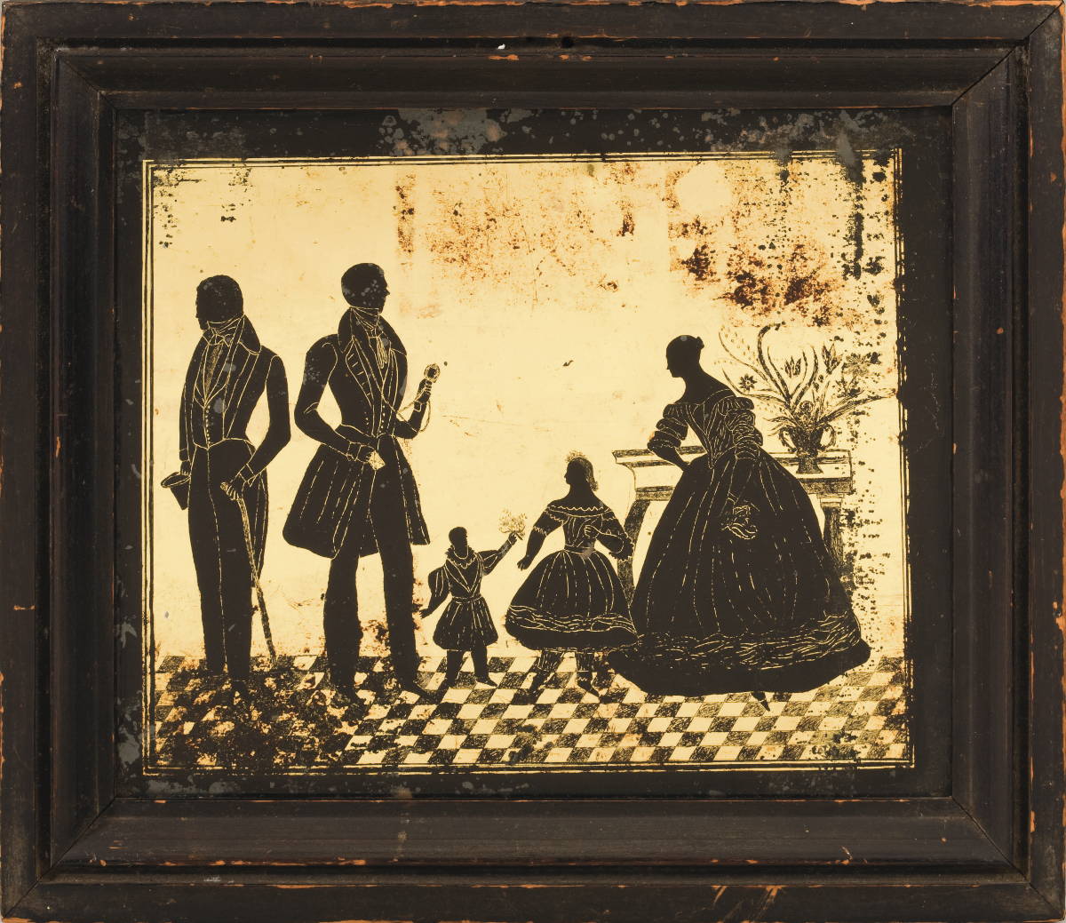 Appraisal: REVERSE PAINTED SILHOUETTE OF FIVE FAMILY MEMBERS IN A CLASSICAL