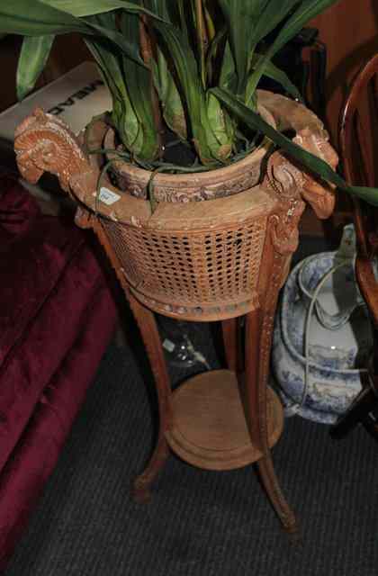 Appraisal: AN EARLY TH CENTURY CARVED BEECHWOOD JARDINIERE WITH THREE RAMS