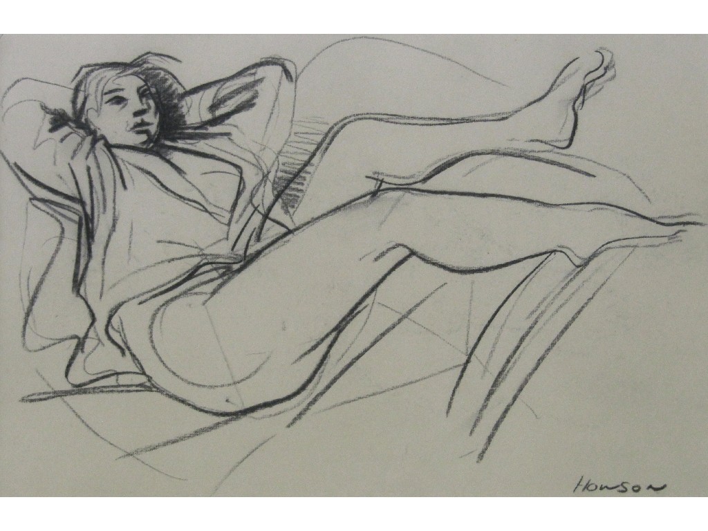 Appraisal: PETER HOWSON b Chalk drawing of a reclining female signed