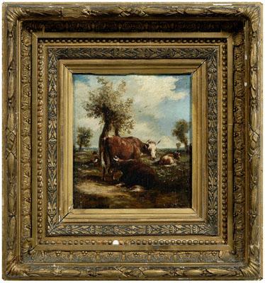 Appraisal: th century European painting pastoral scene with cows and shepherd