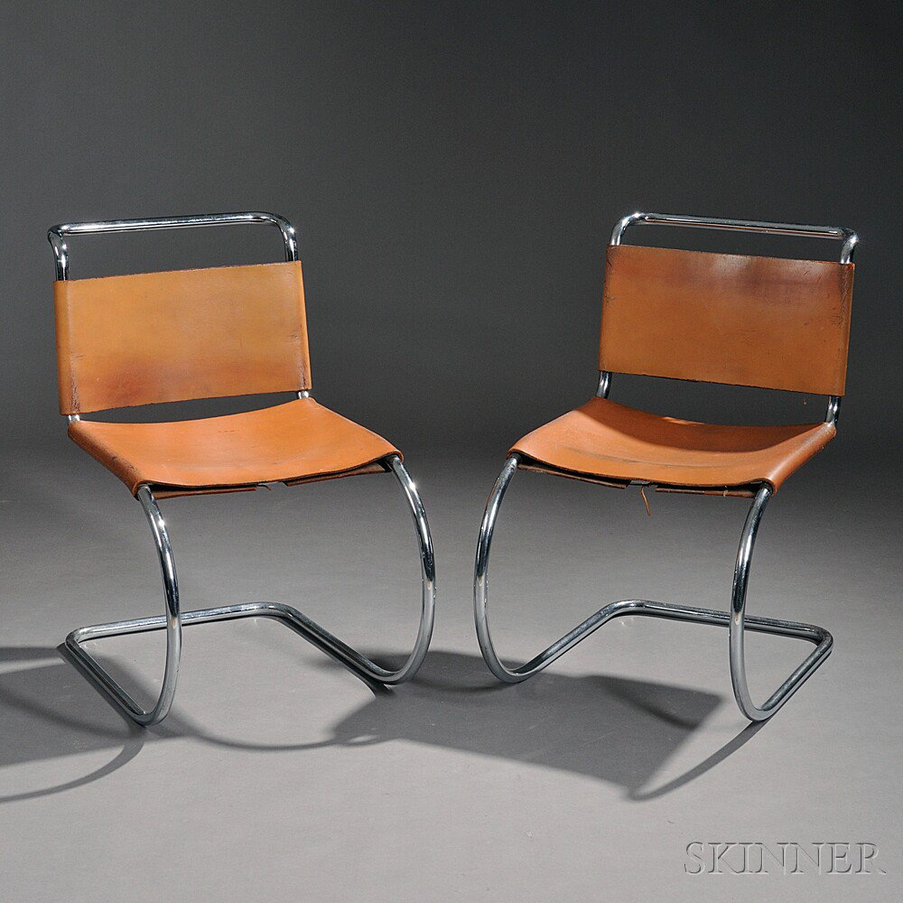 Appraisal: Two Mies van der Rohe Barcelona Side Chairs Leather tubular