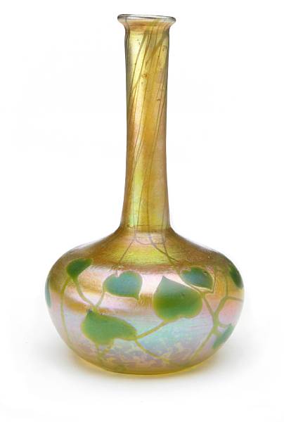 Appraisal: A Tiffany decorated Favrile glass stickneck vase circa inscribed G