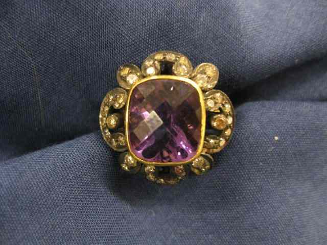 Appraisal: Amethyst Diamond Ring carat fancy cut rich gem surrounded by